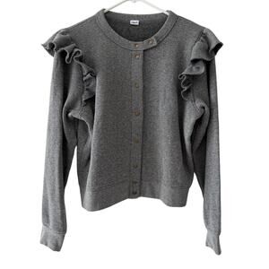 CLARE V Le Snap Ruffle Shoulder Soft Cotton Blend Sweatshirt sz Medium LN